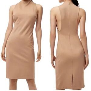 Aritzia Babaton Mock Neck Fitted Sheath Dress Tan 0